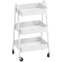 HOMCOM 3-Tier Serving Cart with Wheels, Handle & Brake for Kitchen, Office, Bathroom, White