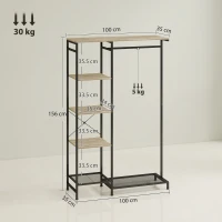 HOMCOM Coat rack, clothes stand with clothes rail, shoe shelf shelf anti-tip Oak(m-3)