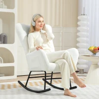 HOMCOM Rocking chair, fluffy cover, lumbar cushion, non-slip, up to 120 kg, White(m-2)