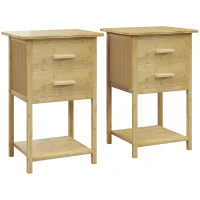 HOMCOM Bedside tables, 2-pack, Scandi design, bamboo, 2 drawers & shelf, 40x34x60cm(m-1)