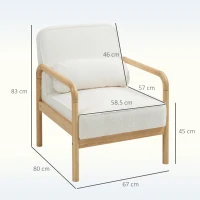 HOMCOM Accent Chair, Upholstered Fabric Chair, Rubberwood Frame, Modern Chair with Cushion, White(m-3)