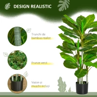 HOMCOM Plantă Artificială cu 33 de Frunze pentru Uz Interior și Exterior cu Ghiveci, Plantă Falsă în PEVA, PE și Ciment, 95 cm, Verde(m-5)