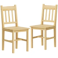 HOMCOM Set of 2 Wood Dining Chairs, Kitchen Chairs with Slatted Back, Wide Seat, Natural Wood(m-6)
