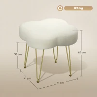 HOMCOM Upholstered Stool, Clover-Shaped Seat, Fabric Cover, Steel Legs, Cream White(m-3)