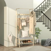 HOMCOM Coat rack with shoe bench, clothes rail, 10 garment hooks, shoe shelf, bamboo(m-2)