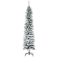 HOMCOM Artificial Christmas Tree, Snow-Covered, Slim Design, Fireproof, 180 cm, Green/White(m-6)
