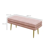 HOMCOM Upholstered Bench with Storage, Steel, 100 x 37.5 x 42 cm, Pink(m-3)
