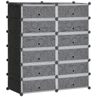 HOMCOM Shoe Rack, 12 storage boxes for 24 pairs of shoes, Plastic, Black+White(m-6)