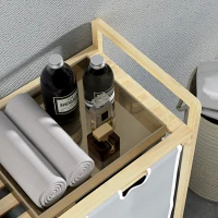 HOMCOM Laundry basket with 2 wash bags, 1 shelf, bamboo, 63.5 cm x 33 cm x 73 cm, Light gray + Natural(m-4)