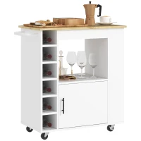 HOMCOM Kitchen trolley, rolling kitchen island, kitchen trolley with compartments, wine racks, cabinet and worktop, White(m-7)