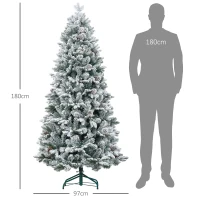 HOMCOM Artificial Christmas Tree, Artificial Snow & Pine Cones, realistic, flame-retardant, metal base, 183 cm, Green(m-3)