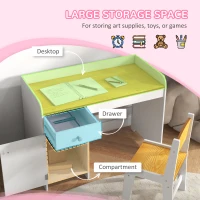 ZONEKIZ Masa de birou  pentru copii cu scaun birou de scoala pentru copii din lemn sertar scaun asortat alb pentru scoala mobilier camera copilului birou pentru copii mici(m-4)