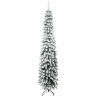 HOMCOM Artificial Christmas Tree, Snow-Flocked, Slim Design, Fire-Resistant, 210 cm, Green/White(m-7)