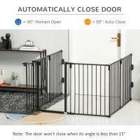 PawHut Dog Safety Gate 6-Panel Playpen Fireplace Christmas Tree Steel Fence Stair Barrier Room Divider Black(m-5)