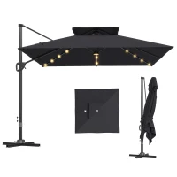 Outsunny Multi-Angle LED Light Parasol Umbrella - Black(m-10)