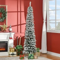 HOMCOM Artificial Christmas Tree, Snow-Flocked, Slim Design, Fire-Resistant, 210 cm, Green/White(m-2)