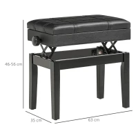 HOMCOM Piano bench with hidden storage, seat stool, height-adjustable, PU leather, Black(m-3)
