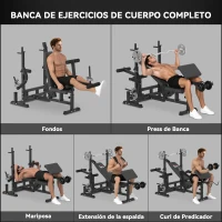 HOMCOM Banco de Pesas Banco de Musculación Multifuncional con Respaldo Reclinable y Altura Ajustable para Entrenamiento Fitness en Casa 210x110x103-123 cm Negro(m-4)