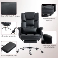 HOMCOM Cadeira de Escritório com Massagem em 6 Pontos Apoio para os Pés Retrátil Controlo Remoto e Suporte Lombar 69x65x115 cm Preto(m-8)