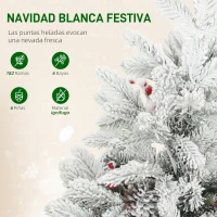 HOMCOM Mini Árbol de Navidad Artificial 60 cm con 35 Luces LED 182 Ramas Densas con Nieve Adornos y Base de Arpillera Verde(m-6)