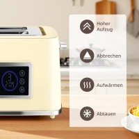 HOMCOM Waterkoker en broodrooster-set met LED-Touchscreen, 1,7 L, 2 broodroostersleuven, verschillende modi en functies, Crèmewit(m-7)