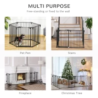 PawHut Dog Safety Gate 6-Panel Playpen Fireplace Christmas Tree Steel Fence Stair Barrier Room Divider Black(m-8)
