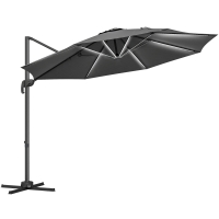 Outsunny 3(m) Adjustable Cantilever Parasol with Base, Solar LED Lights, Dark Grey