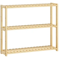 HOMCOM Etajeră de Baie cu 3 Rafturi Reglabile pe 5 Nivele, Dulap de Depozitare din Bambus, 60x15x50 cm, Lemn Natural(m-1)