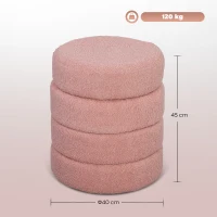 HOMCOM Stool, round, Teddy fleece, up to 120kg, Φ40x45H cm, Pink(m-3)