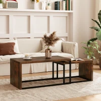 HOMCOM 2-piece Coffee Table, Coffee Table, Side Table, MDF, Metal, 90 x 48 x 42 cm / 59 x 42 x 36 cm, Black+Brown(m-2)