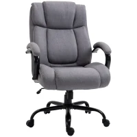 Vinsetto Bürostuhl, Ergonomischer Chefsessel bis 220 kg belastbar, Gepolsterter Schreibtischstuhl mit Armlehne, breit Sitz, Höhenverstellbarer Drehstuhl mit Wippfunktion, Leinenoptik, Hellgrau(m-11)