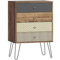 HOMCOM Kommode mit 4 Schubladen Gabelbeine aus Stahl Boho‑Stil 60x39x86 cm Mehrfarbig