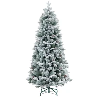 HOMCOM Artificial Christmas Tree, Artificial Snow & Pine Cones, realistic, flame-retardant, metal base, 183 cm, Green(m-6)
