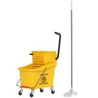 HOMCOM Mop Bucket on Wheels with Mop Wringer, Mop Holder, 36 L, Plastic, Yellow(m-7)