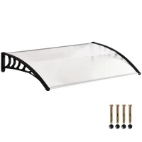 Outsunny Marquise de Proteção para Portas e Janelas Contra Sol e Chuva Telhado de Proteção com Desenho Moderno 150x90x25 cm Transparente e Preto(m-10)