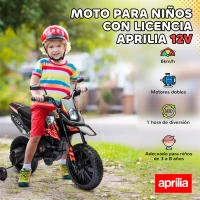 AIYAPLAY Moto Eléctrica para Niños 12V con Licencia Aprilia con Ruedas Auxiliares Desmontables 6 km/h Suspensión Trasera Rojo(m-4)