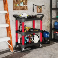 HOMCOM Tool cart with 3 tiers, side handles, wheels, plastic, black(m-2)