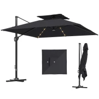 Outsunny Multi-Angle LED Light Parasol Umbrella - Black(m-11)