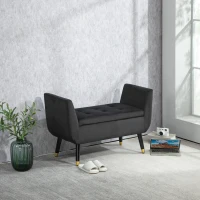 HOMCOM Storage Bench with Armrests and Storage, Chest Bench, velvet-like Polyester, Rubberwood, Dark gray, 107 x 42 x 65 cm(m-2)