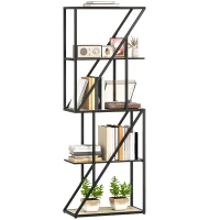 HOMCOM Librería de 5 Niveles Estantería para Libros Industrial con Estantes Abiertos y Marco de Acero 60x30x165 cm Roble(m-10)