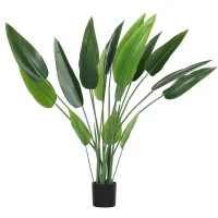 HOMCOM Artificial Plant, artificial plant, cement pot, 18 leaves, plastic, green(m-1)