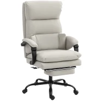 HOMCOM Sedia da ufficio, regolabile in altezza con supporto lombare, braccioli, poggiapiedi, in similpelle, Grigio chiaro(m-7)