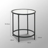 HOMCOM Round side table with glass top and metal frame, small coffee table for living room, bedroom, Black(m-3)