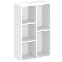 HOMCOM 2-Tier Bookshelf, 5 Compartments, Particleboard, Storage Shelf, White(m-1)