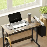 HOMCOM Height-adjustable standing desk with tilting desktop, casters, storage shelf, perfect for writing, reading, drawing, brown(m-4)