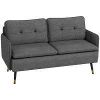 HOMCOM Modern Two Seater Sofa, Button Tufted Loveseat with Cushions and Steel Legs for Living Room, Guest Room, Dark Grey(m-10)