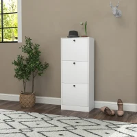 HOMCOM Shoe Cabinet, Shoe Rack, 3 Flip Compartments, Adjustable, Particleboard, White(m-3)