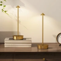HOMCOM Juego de 2 Lámparas de Mesa LED Recargables con USB y Control Táctil y Luz Regulable Ø10x30 cm Dorado(m-2)