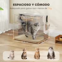 PawHut Arenero para Gatos de Acero Inoxidable XL con Tapa Abatible Laterales Altos Pala Fácil de Limpiar Antifugas Gris Claro(m-3)