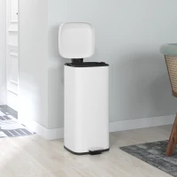 HOMCOM Trash Bin 30 L, Soft-Close Lid, Fingerprint-Resistant, Foot Pedal, Metal/Plastic, 28 x 35 x 63.5 cm, White(m-4)